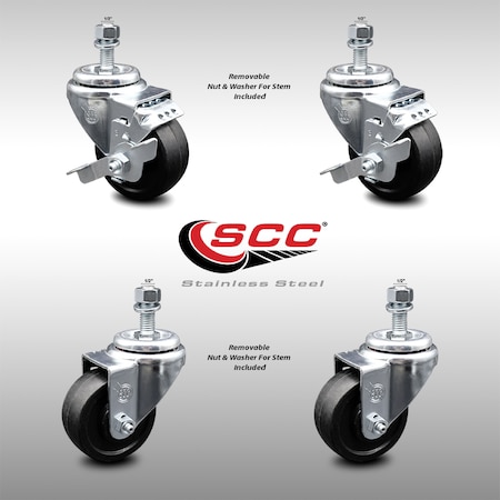 Service Caster 3 Inch SS Soft Rubber Wheel Swivel 1/2 Inch Threaded Stem Caster Brakes SCC, 2PK SCC-SSTS20S314-SRS-121315-2-TLB-2